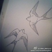 武汉最好的刺青店推荐一款双飞燕子纹身图案