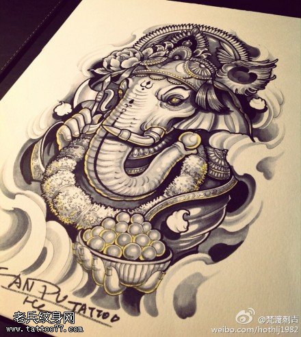 象神纹身手稿图案