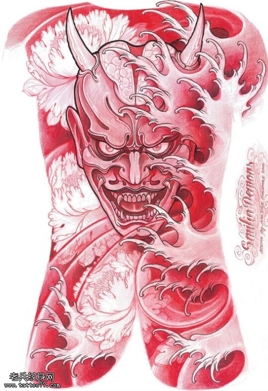 满背般若纹身手稿图片