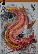 武汉纹身店推荐一款彩色鳌鱼纹身图案