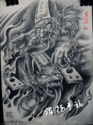 武汉最好的纹身店推荐一款黑白无常纹身手稿图案