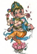 一款彩色象神纹身手稿图案由武汉刺青店提供