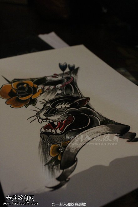 豹子数字纹身手稿图案