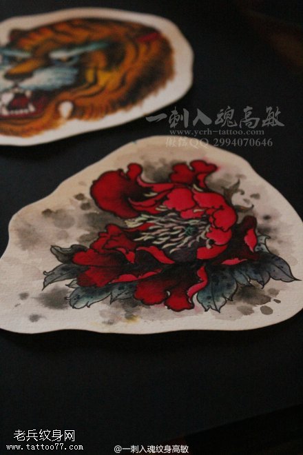 牡丹花纹身手稿图案