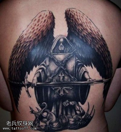 Exotic death angel tattoo design on back.守护天使纹身的意义与说法