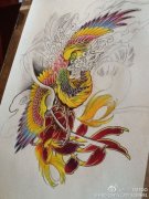 武汉纹身店推荐一款凤凰纹身手稿图案