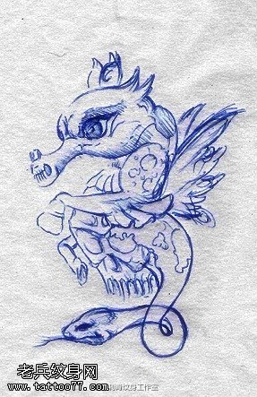 海马蛇纹身手稿图案