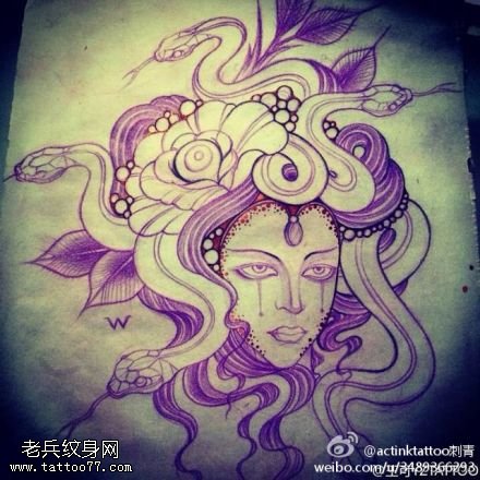 武汉纹身店推荐一款美杜莎纹身手稿图片