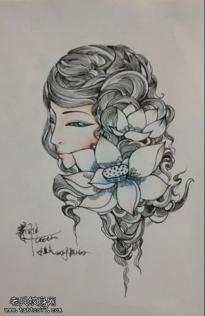 女郎莲花纹身图片由武汉纹身提供