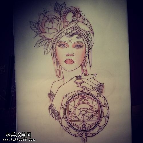 武汉纹身店推荐一款女郎纹身手稿