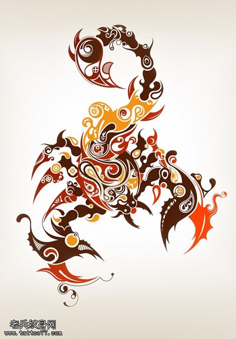 彩色蝎子纹身手稿图片由武汉纹身馆提供