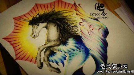 彩色个性马纹身手稿图片