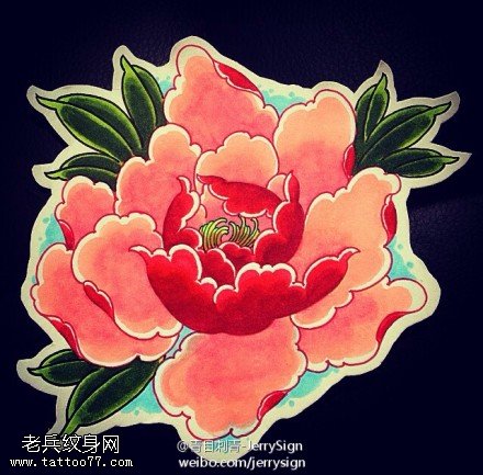 彩色牡丹花纹身手稿图片