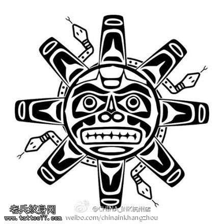 个性图腾太阳纹身手稿图片