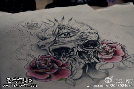 个性上帝之眼骷髅玫瑰花纹身图片