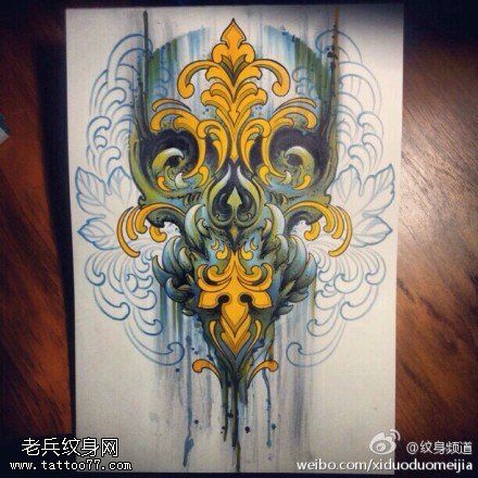 个性彩色骷髅纹身手稿图片