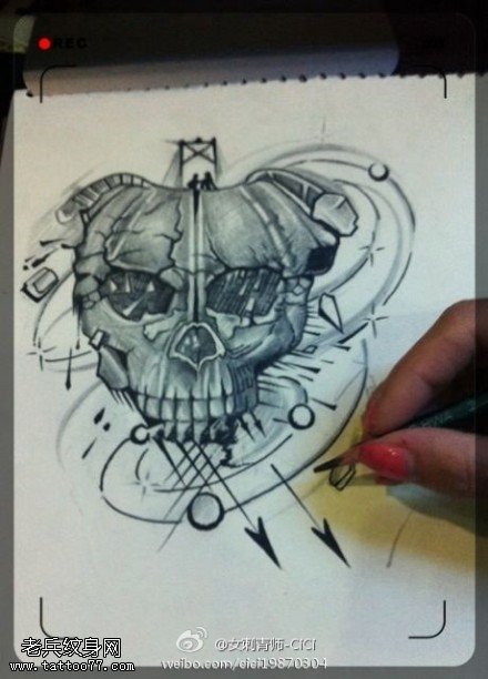 个性黑灰素描骷髅纹身手稿图片