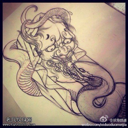 般若蛇纹身手稿图案