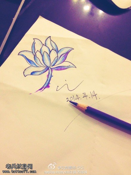 彩色莲花纹身手稿图案