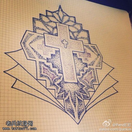 点刺十字架纹身手稿图片