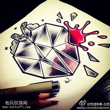 彩色钻石纹身手稿图片