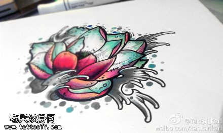 彩色个性school莲花纹身手稿图案