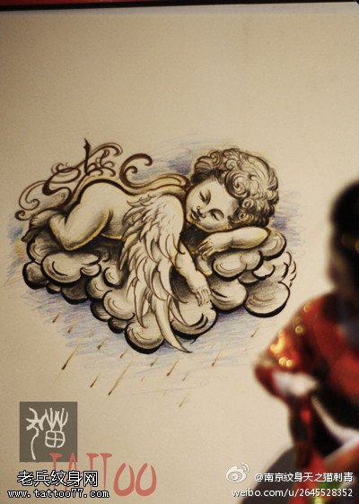 素描小天使纹身手稿图片