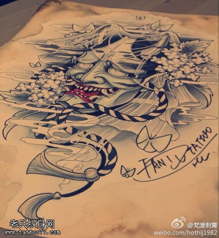 般若樱花纹身手稿图片