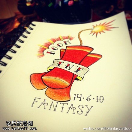 彩色个性鞭炮纹身手稿图案