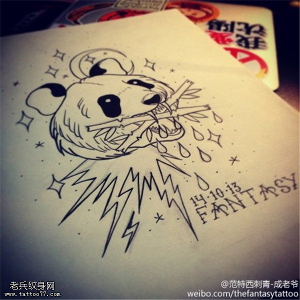 熊猫纹身手稿图案