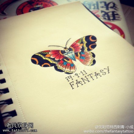 彩色蝴蝶纹身手稿图案