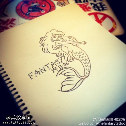 美人鱼线稿纹身图案