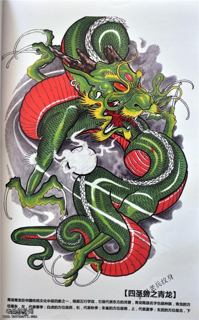 包腿包臂四圣兽之青龙手稿纹身图案