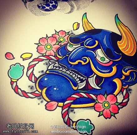 彩色般若樱花纹身手稿图片