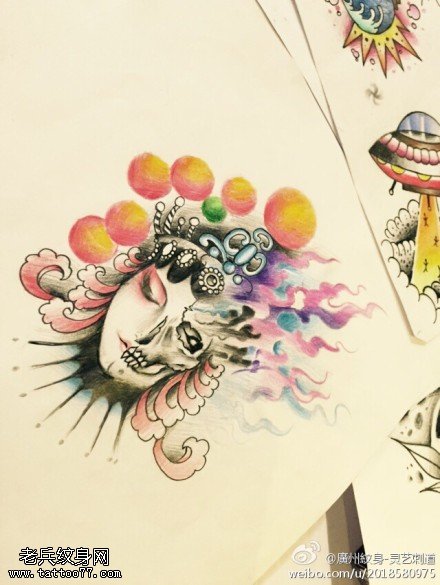 彩色花旦纹身手稿图案