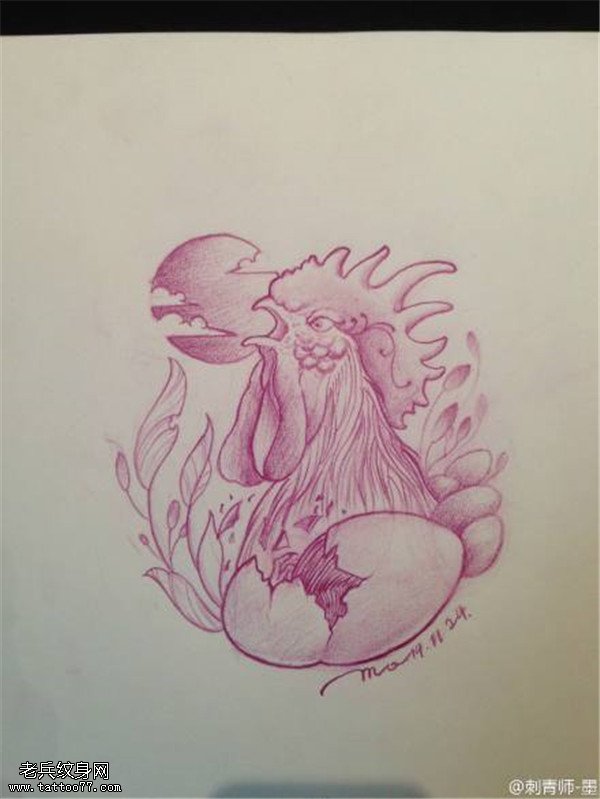 公鸡纹身手稿图案