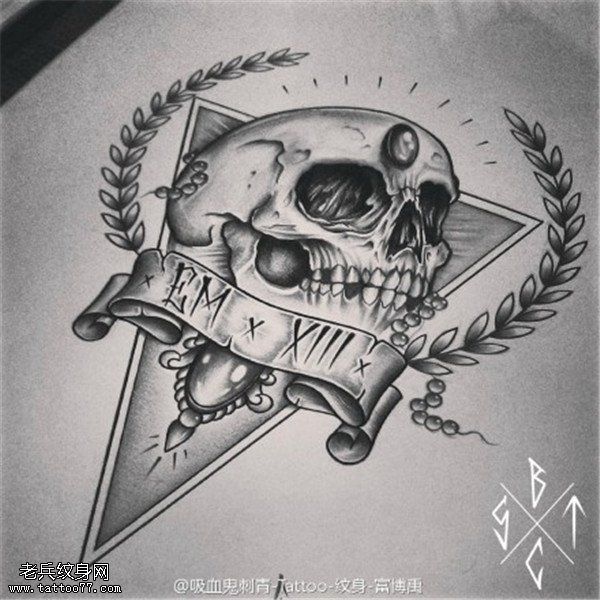 黑灰欧美骷髅纹身手稿图案