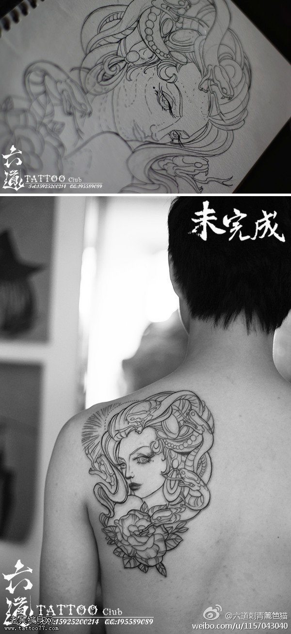 美艳高冷肩部美杜莎纹身图案