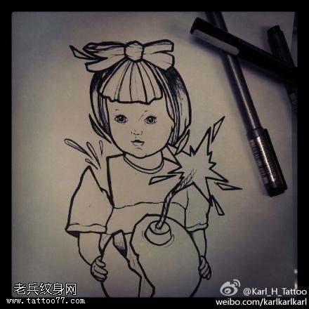 女郎纹身线稿图案