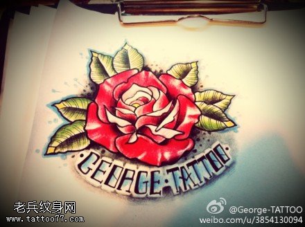 彩色玫瑰花字母纹身手稿图片