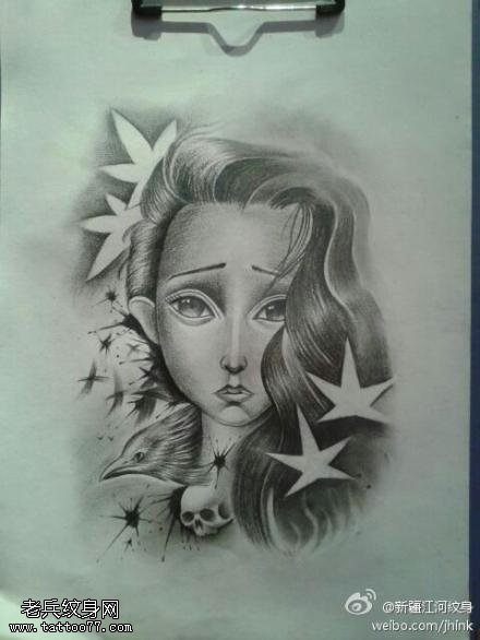 素描女郎纹身手稿图片