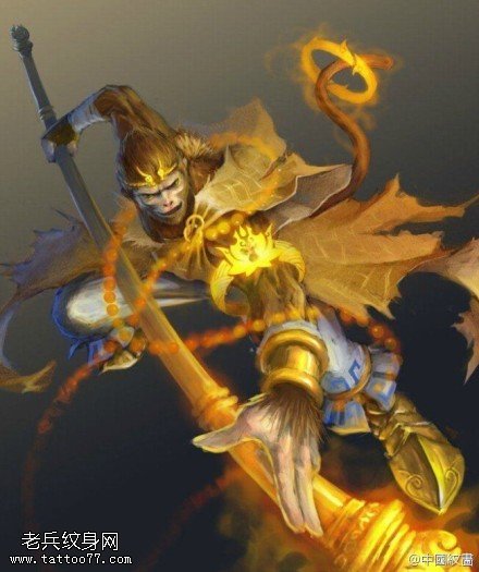 彩色齐天大圣孙悟空纹身手稿图案