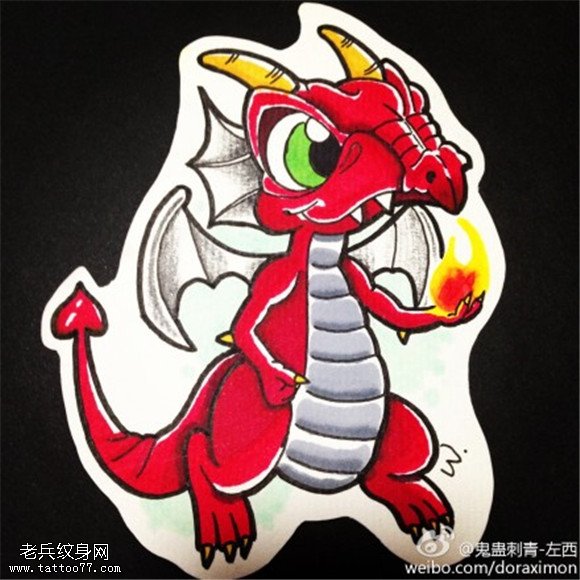 彩色小恐龙纹身手稿图片