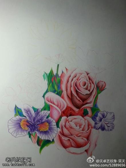 个性玫瑰花纹身手稿图片
