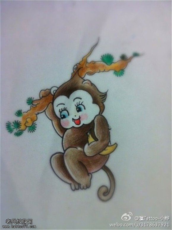 彩色卡通猴子纹身手稿图片