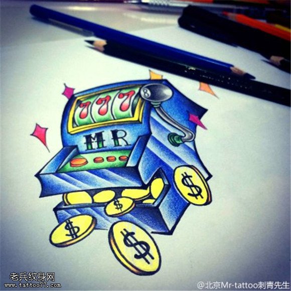 彩色游戏机纹身图片
