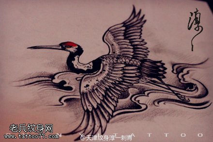 仙鹤纹身手稿图片