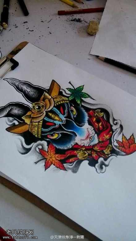 彩色兔爷纹身手稿图片