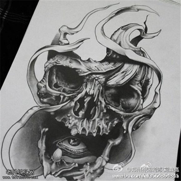 个性黑灰欧美骷髅纹身手稿图案