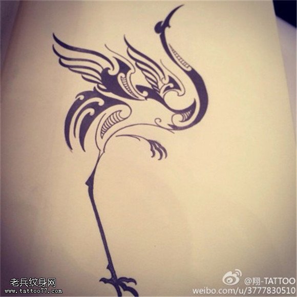 图腾鹤纹身手稿图案
